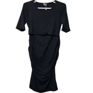 Pokkori Kimi Kai Maternity Dress Size XL Black Stretch Short Sleeve